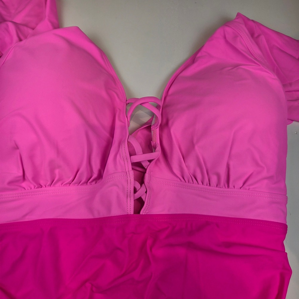 Blooming Jelly One Piece Women XXL Pink Lace Up Flutter Sleeve Retro 423 NWT - Picture 5 of 12